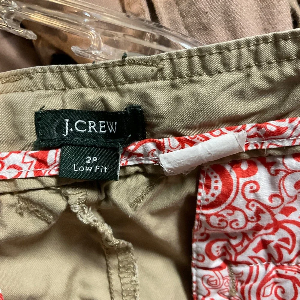 J.Crew Cargo Pants Women 2P Tan Excellent Low Fit Cropped Drawstring Cotton